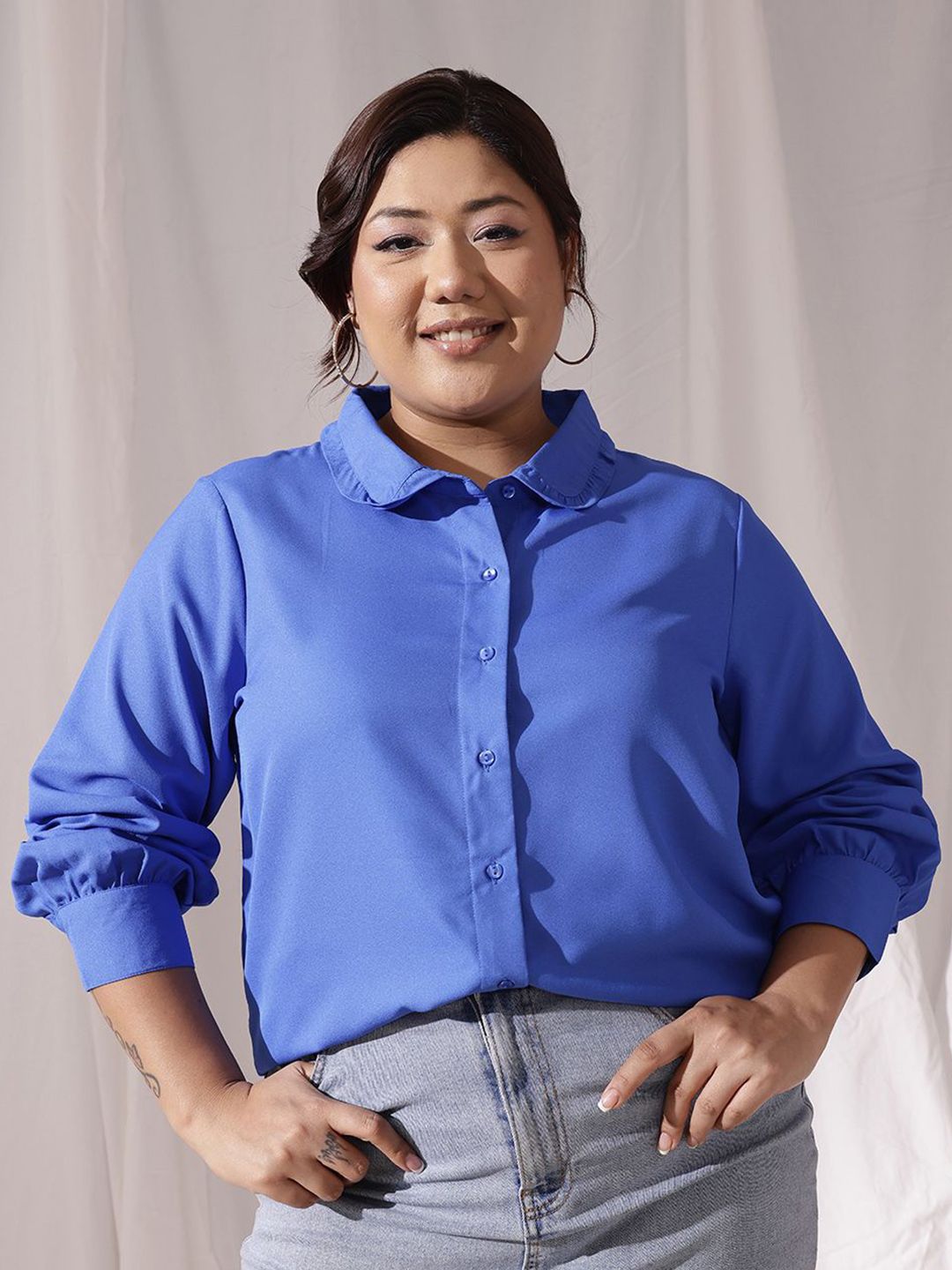 CURVY STREET Peter Pan Collar Comfort Regular Fit Casual Shirt