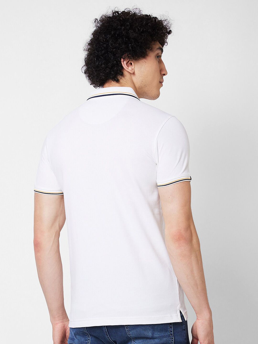 SPYKAR Self Design Polo Collar Cotton Slim Fit T-shirt