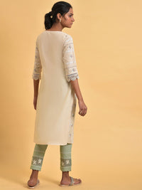 W Floral Printed Round Neck Pure Cotton A-Line Kurta