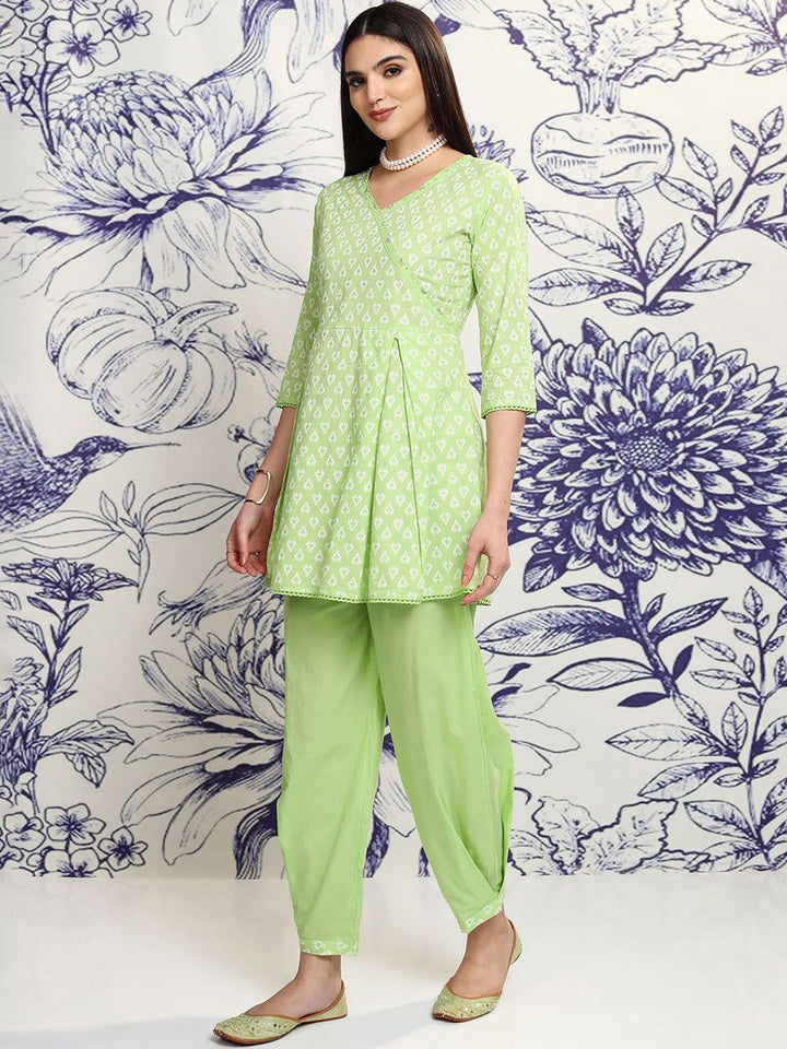 Vishudh Green Printed Pure Cotton Tunic & Trousers