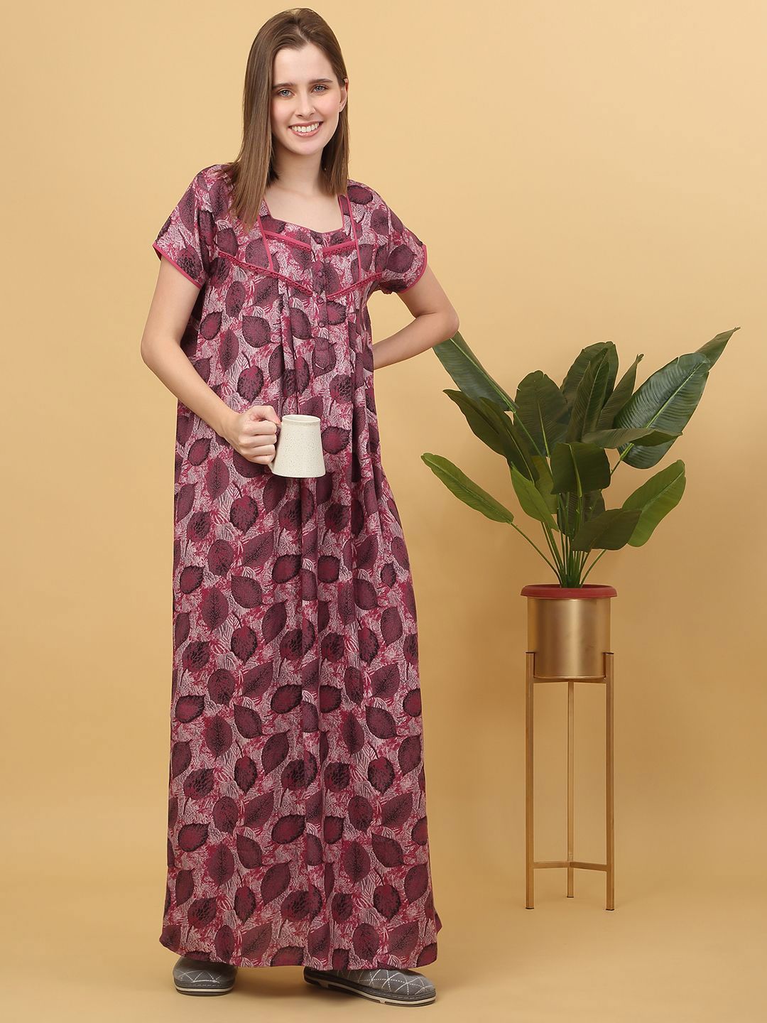 Sweet Dreams Printed Maxi Nightdress OCW-3716 PURPLE