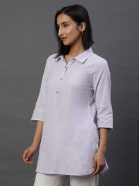 AURELIA Striped Shirt Collar Pure Cotton Kurti