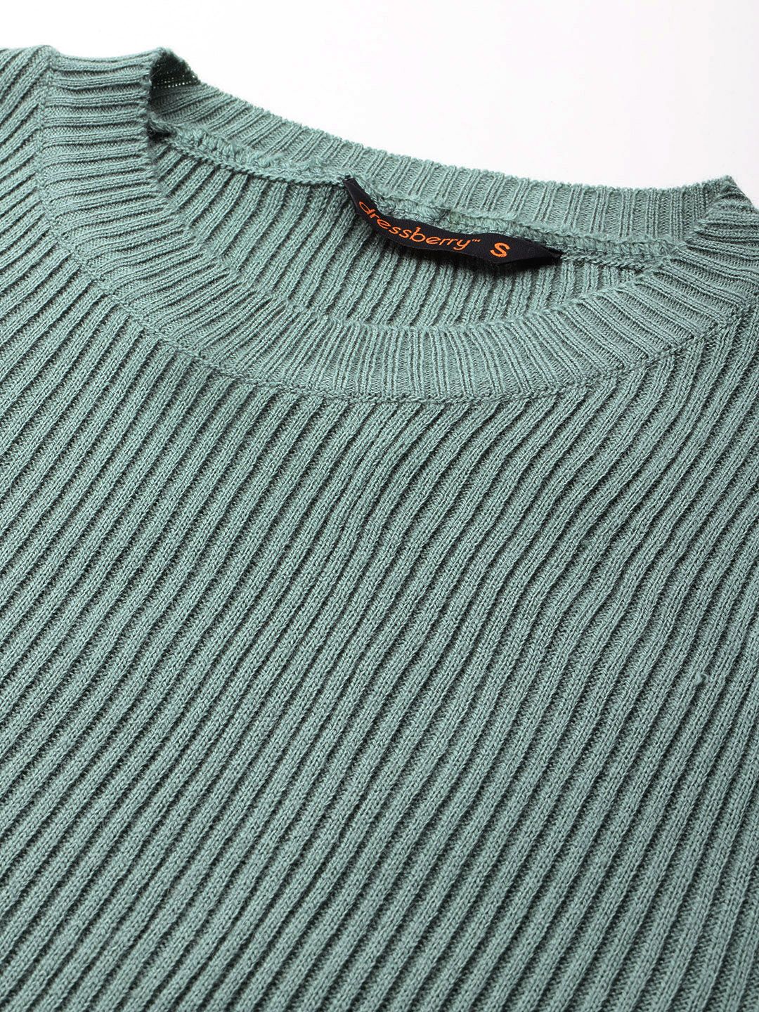 DressBerry Striped Hem Ribbed Pullover