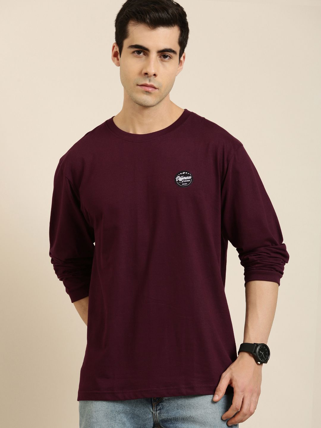 Difference of Opinion Men Burgundy Printed Pure Cotton Loose Longline T-shirt