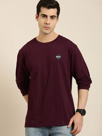 Difference of Opinion Men Burgundy Printed Pure Cotton Loose Longline T-shirt