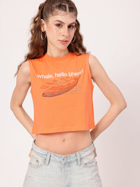 DressBerry Whale Watching Fashion Spotting Printed Sleeveless Crop T-shirt
