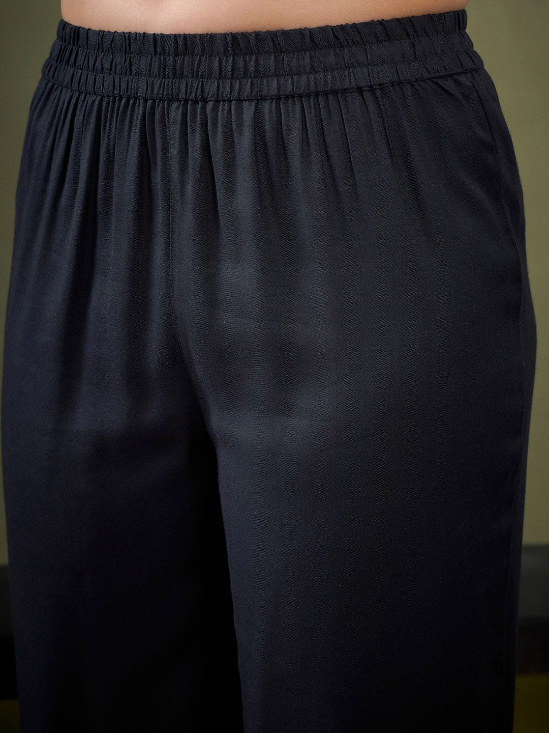 Shae by SASSAFRAS Black Embroidered Ethnic Top With Palazzos