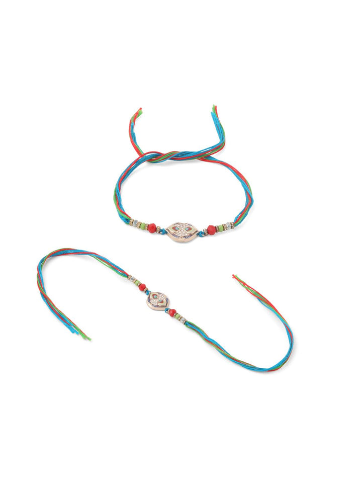 Set Uniseks NVR 2 Rakhi Benang Batu Tiruan Pelbagai Warna Dengan Roli Chawal