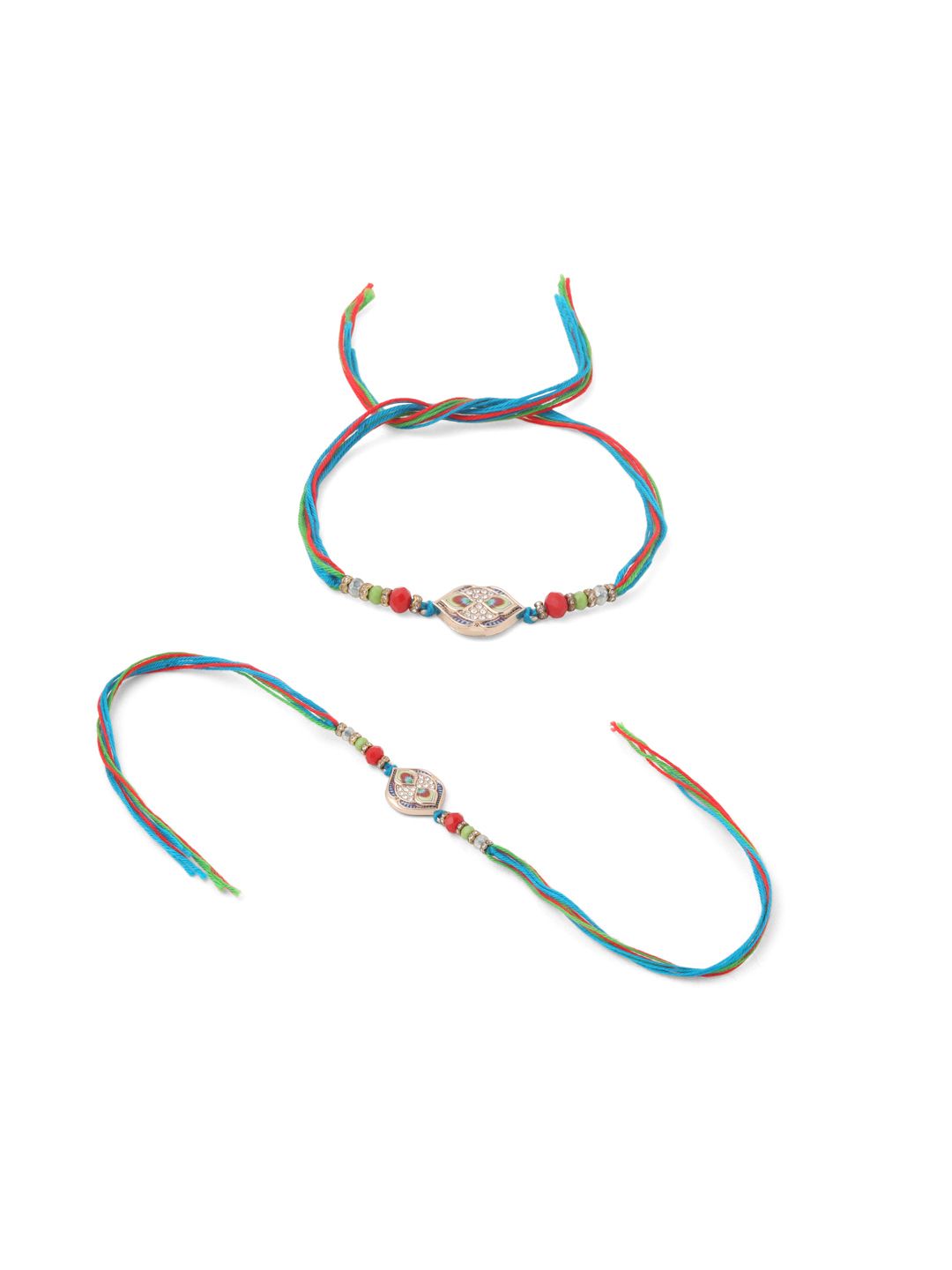 Set Uniseks NVR 2 Rakhi Benang Batu Tiruan Pelbagai Warna Dengan Roli Chawal