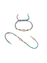 Set Uniseks NVR 2 Rakhi Benang Batu Tiruan Pelbagai Warna Dengan Roli Chawal