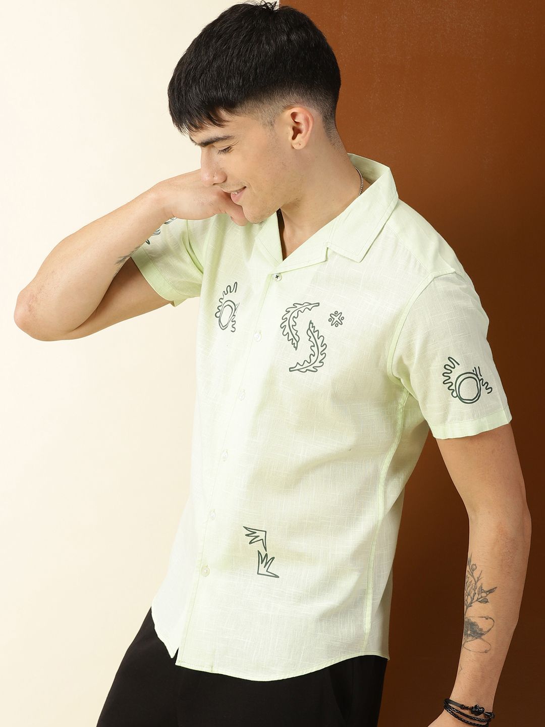 Thomas Scott Premium Liberal Fit Conversational Printed Cuban Collar Cotton Casual Shirt
