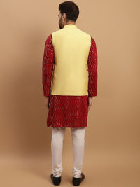 SOJANYA Motif Etnik Bersulam Kurta Kapas Tulen Labuci dengan Jaket Churidar & Nehru