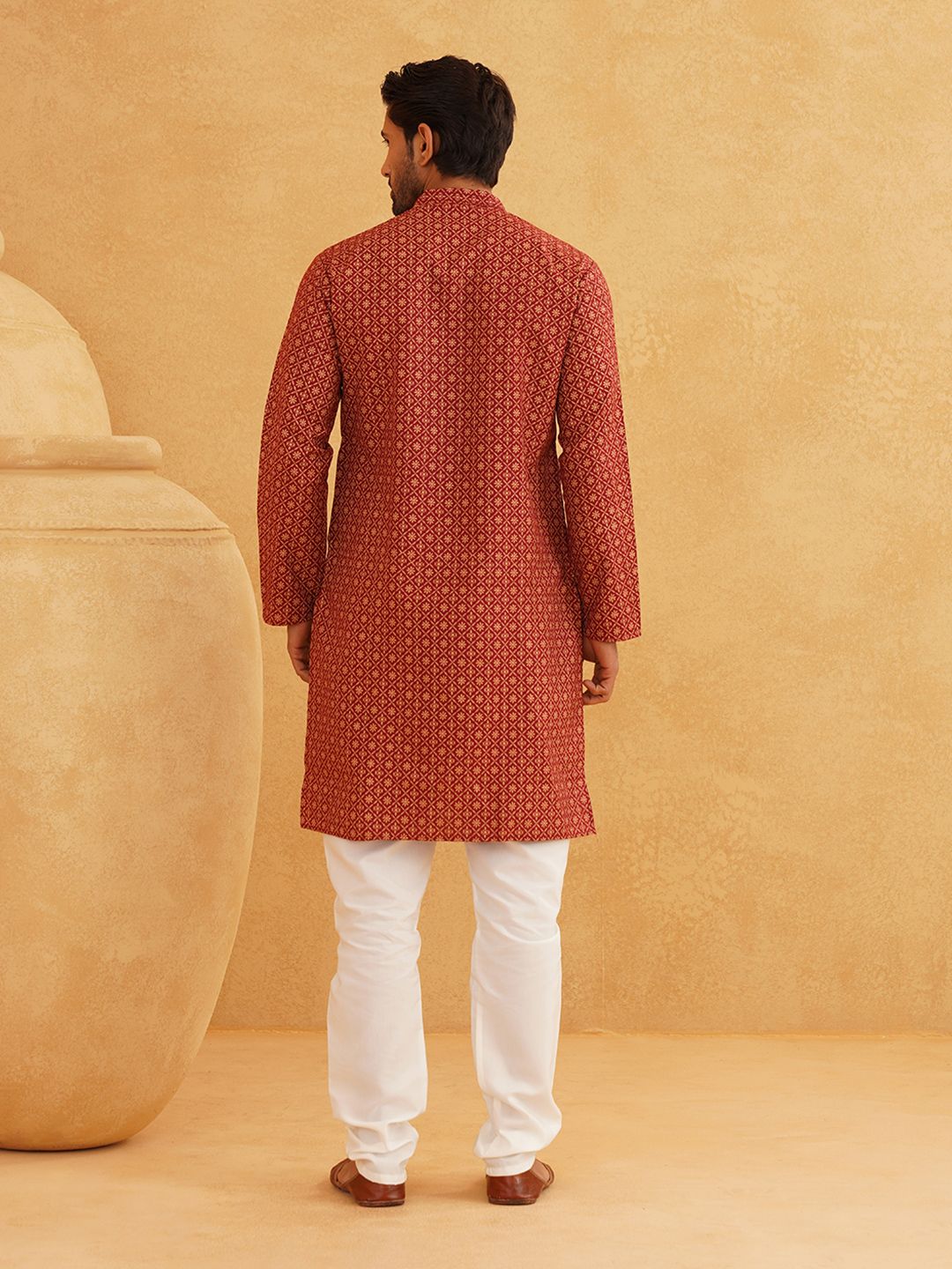 SOJANYA Kolar Jalur Motif Etnik Kurta Linen Kapas Bercetak dengan Piyama