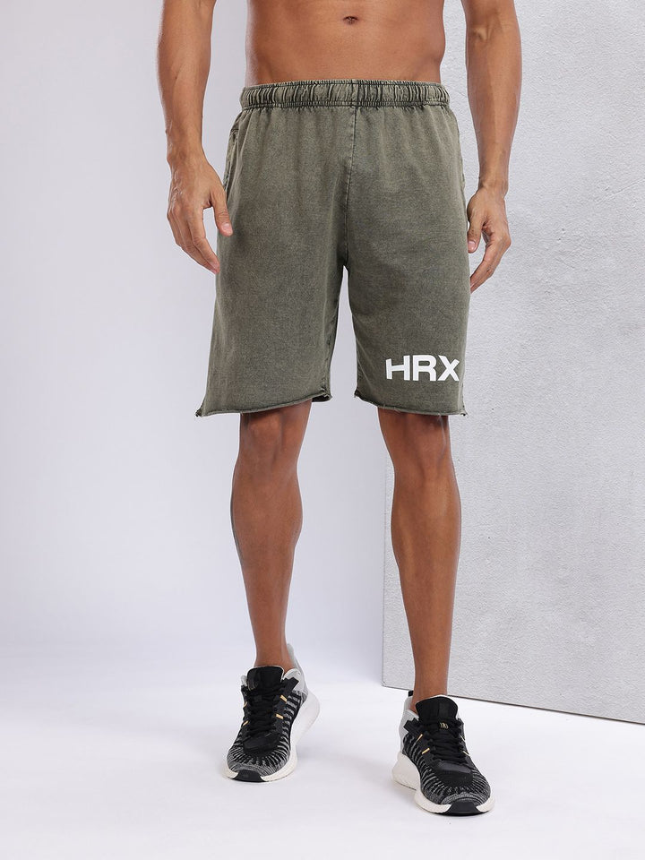 HRX by Hrithik Roshan Men Brand Logo Print Pure Cotton Washed Effect Training Shorts