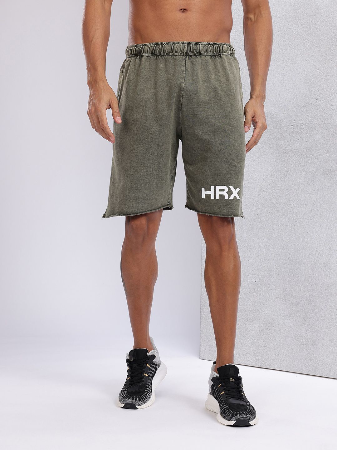 HRX by Hrithik Roshan Men Brand Logo Print Pure Cotton Washed Effect Training Shorts