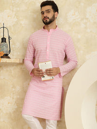 SOJANYA Floral Embroidered Band Collar Pastels Pure Cotton Straight Kurta