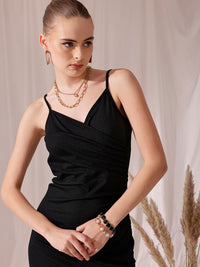 STREET 9 Shoulder Strap V Neck Sheath Midi Dress