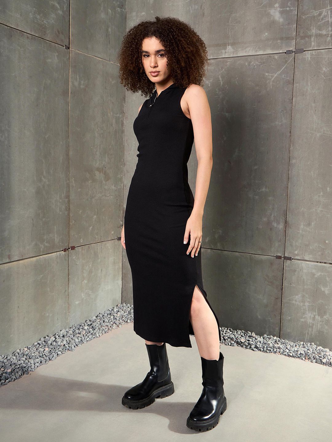 SASSAFRAS Women Bodycon Hooded Midi Dress
