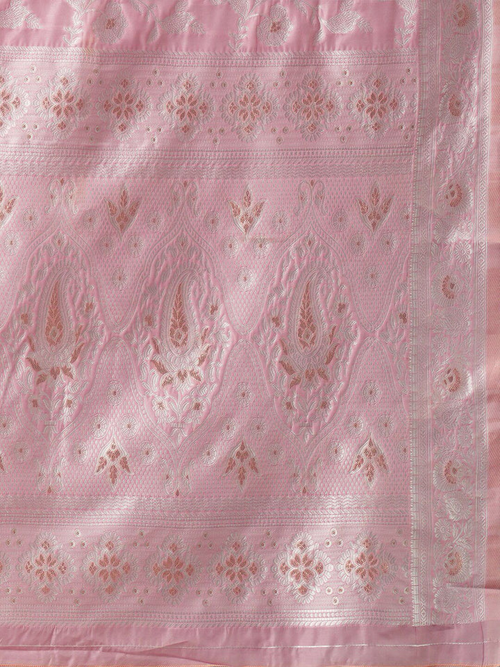 Saree mall Pink Woven Design Silk Cotton Banarasi Sarees
