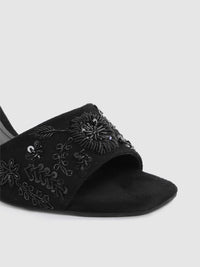 House of Pataudi Women Black Western Embellished Handcrafted Heels