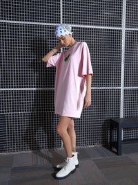 SASSAFRAS Pink Graphic Printed Pure Cotton Oversized T-Shirt Dress