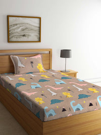 Myntra Elegant Homes Brown Yellow Cartoon Characters Bedsheet & 1 Pillow Covers