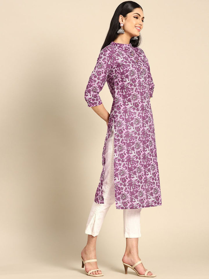 Anouk Women Purple & White Pure Cotton Ethnic Motifs Printed Kurta