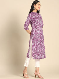 Anouk Women Purple & White Pure Cotton Ethnic Motifs Printed Kurta