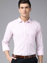 Park Avenue Men White & Pink Slim Fit Striped Formal Shirt