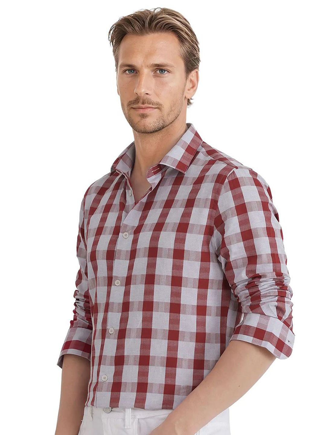 RARE RABBIT Comfort Spread Collar Checked Pure Cotton Casual Shirt