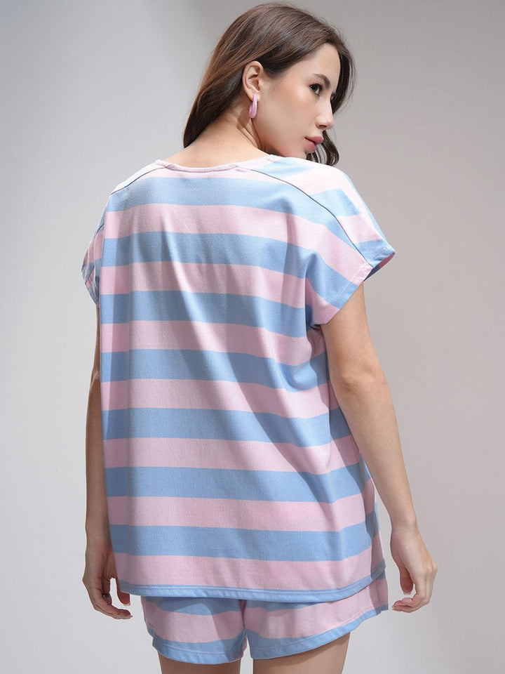 Tokyo Talkies Women Striped Relaxed Top Shorts Co-Ord Set