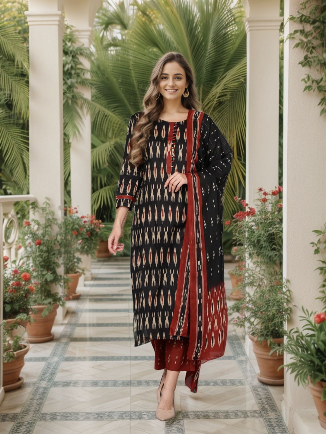 KALINI Ethnic Motifs Printed Straight Kurta With Trousers & Dupatta