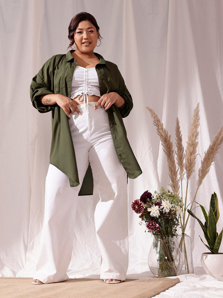 CURVY STREET Spread Collar Extended Sleeves Oversized Comfort Casual Shirt