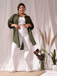 CURVY STREET Spread Collar Extended Sleeves Oversized Comfort Casual Shirt