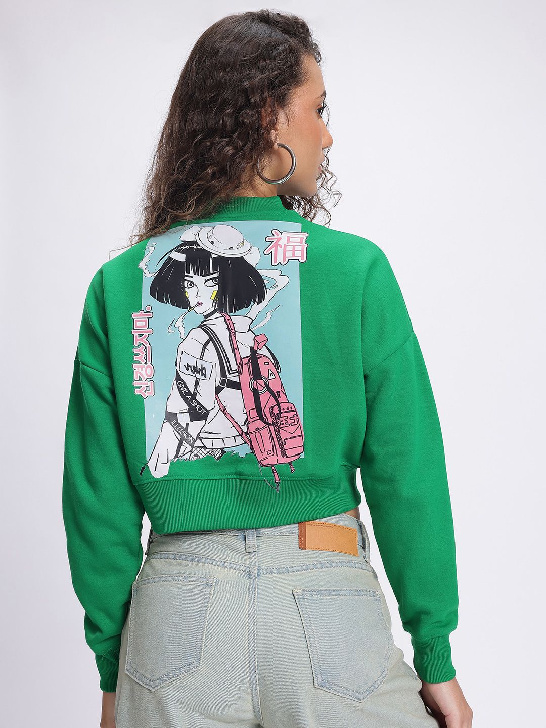 DressBerry Streetstyle Edge Graphic Print Drop-Shoulder Crop Sweatshirt