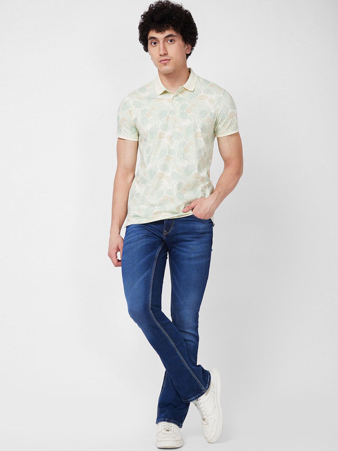 SPYKAR Floral Printed Polo Collar Slim Fit T-shirt