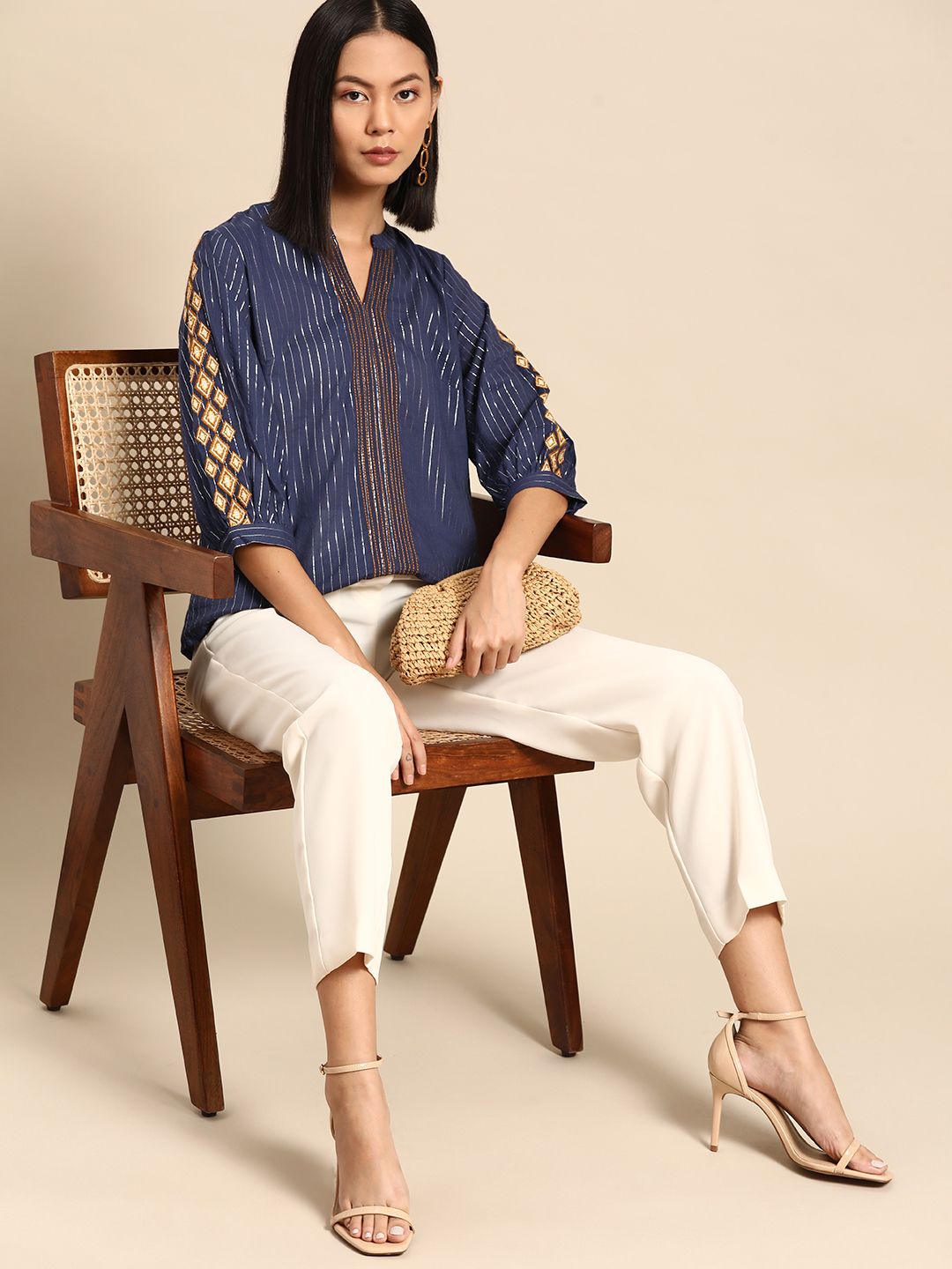 all about you Striped Embroidered Detail Top
