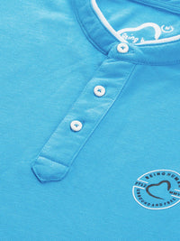 Menjadi T-Shirt Lelaki Mandarin Mandarin Biru T-shirt Slim Cotton Fit dengan Cetakan Logo Jenama