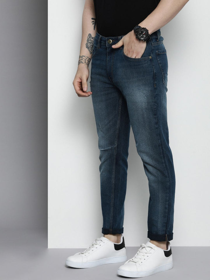 The Indian Garage Co Men Carrot Fit Low Distress Light Fade Jeans
