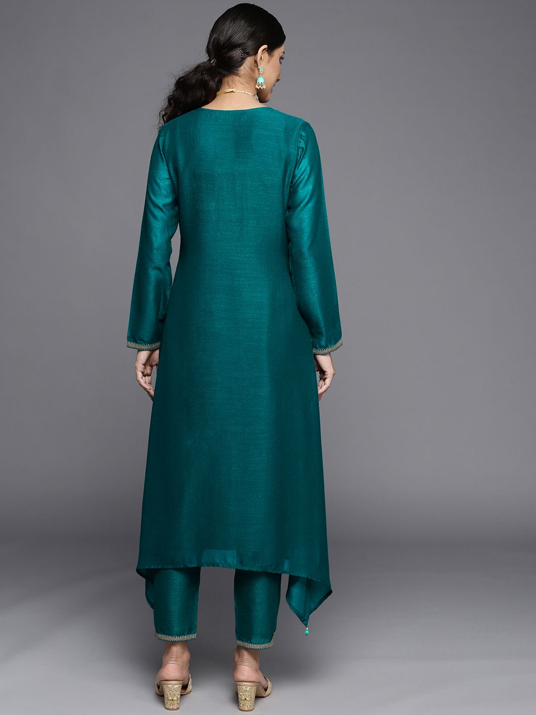 Libas Women Teal Blue & Golden Yoke Design Kurta