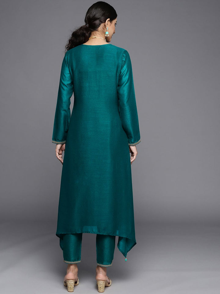 Libas Women Teal Blue & Golden Yoke Design Kurta