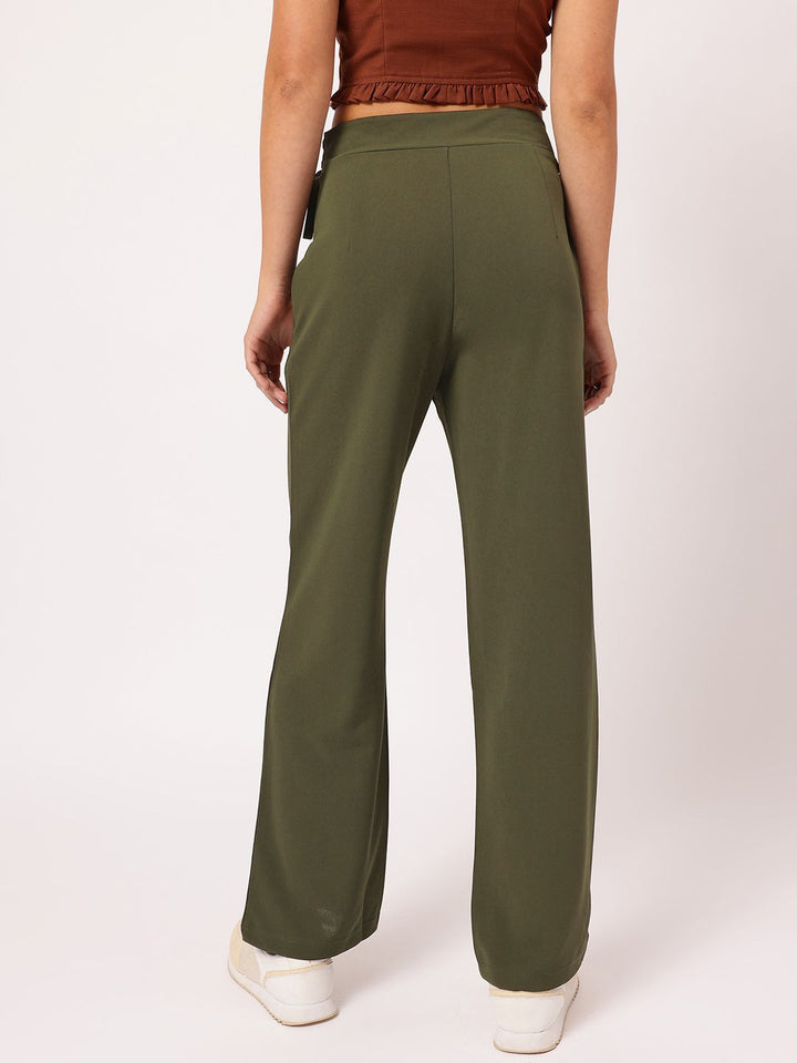 DressBerry Women Edgy Elegance Regular Fit Trousers with Tie-Up Detail
