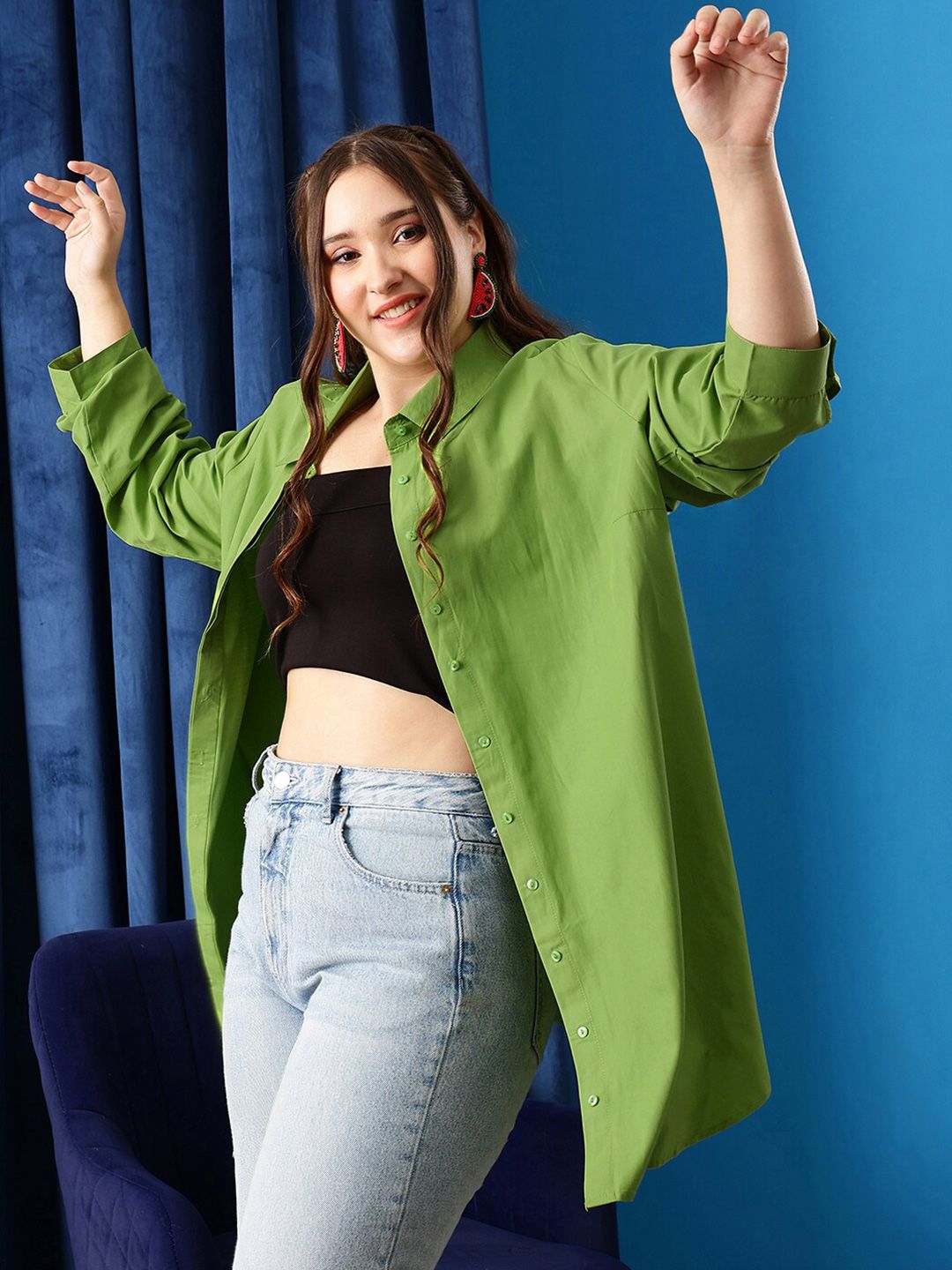CURVY STREET Comfort Spread Collar Oversized Cotton Shirt