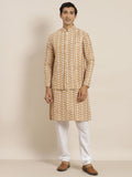 SOJANYA Men Beige & White Ethnic Motifs Embroidered Kurta with Churidar & Jacket