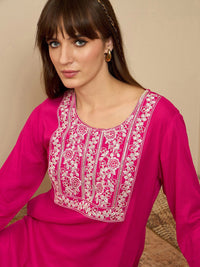 Indo Era Ethnic Motifs Embroidered Round Neck Thread Work Straight Kurta