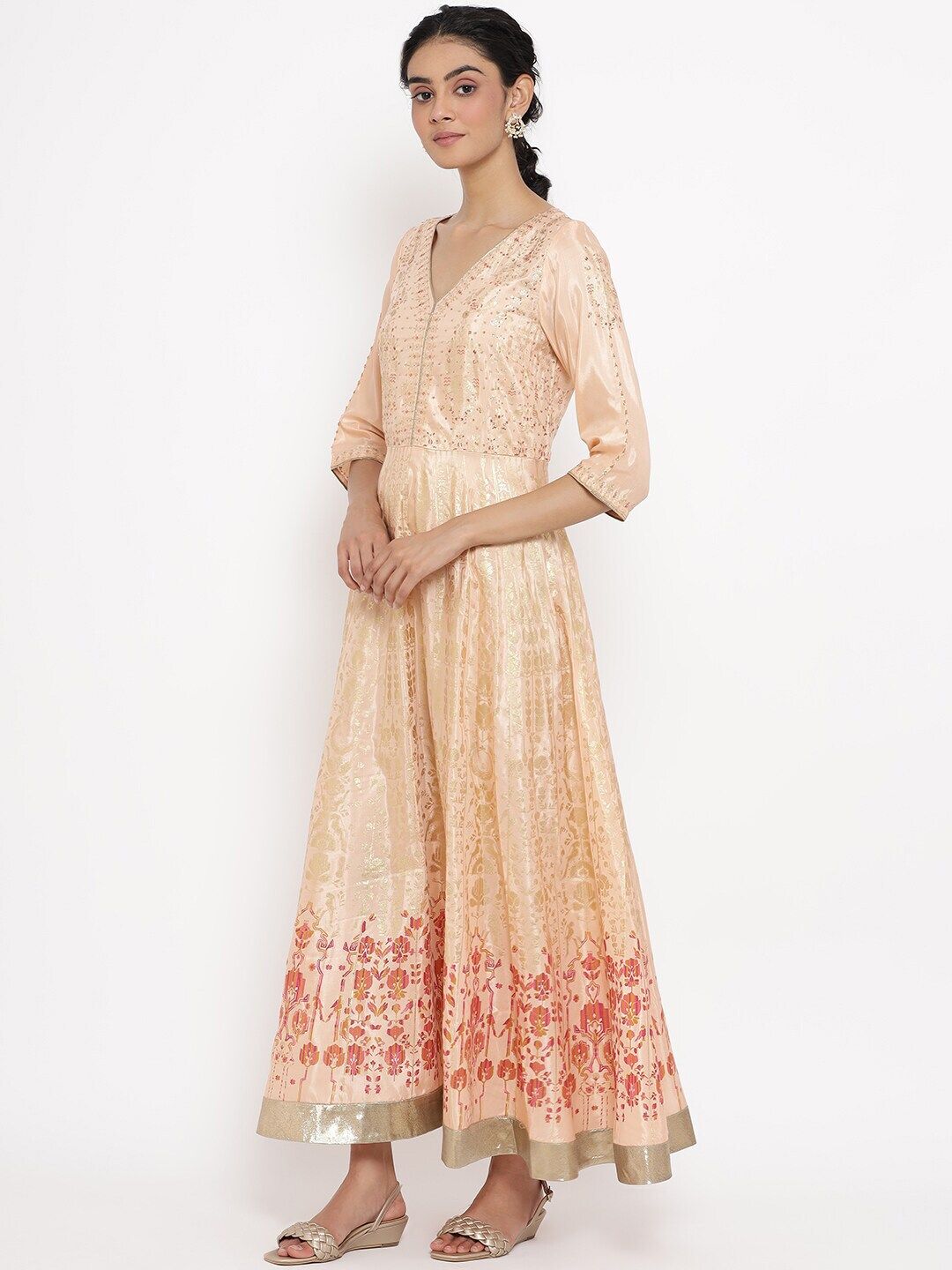 W Pink Ethnic Motifs Ethnic Maxi Dress