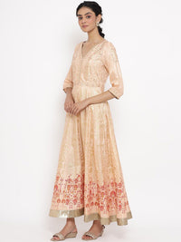 W Pink Ethnic Motifs Ethnic Maxi Dress