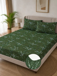 Myntra Elegant Homes Green Floral 300 TC King Cadar dengan 2 Sarung Bantal