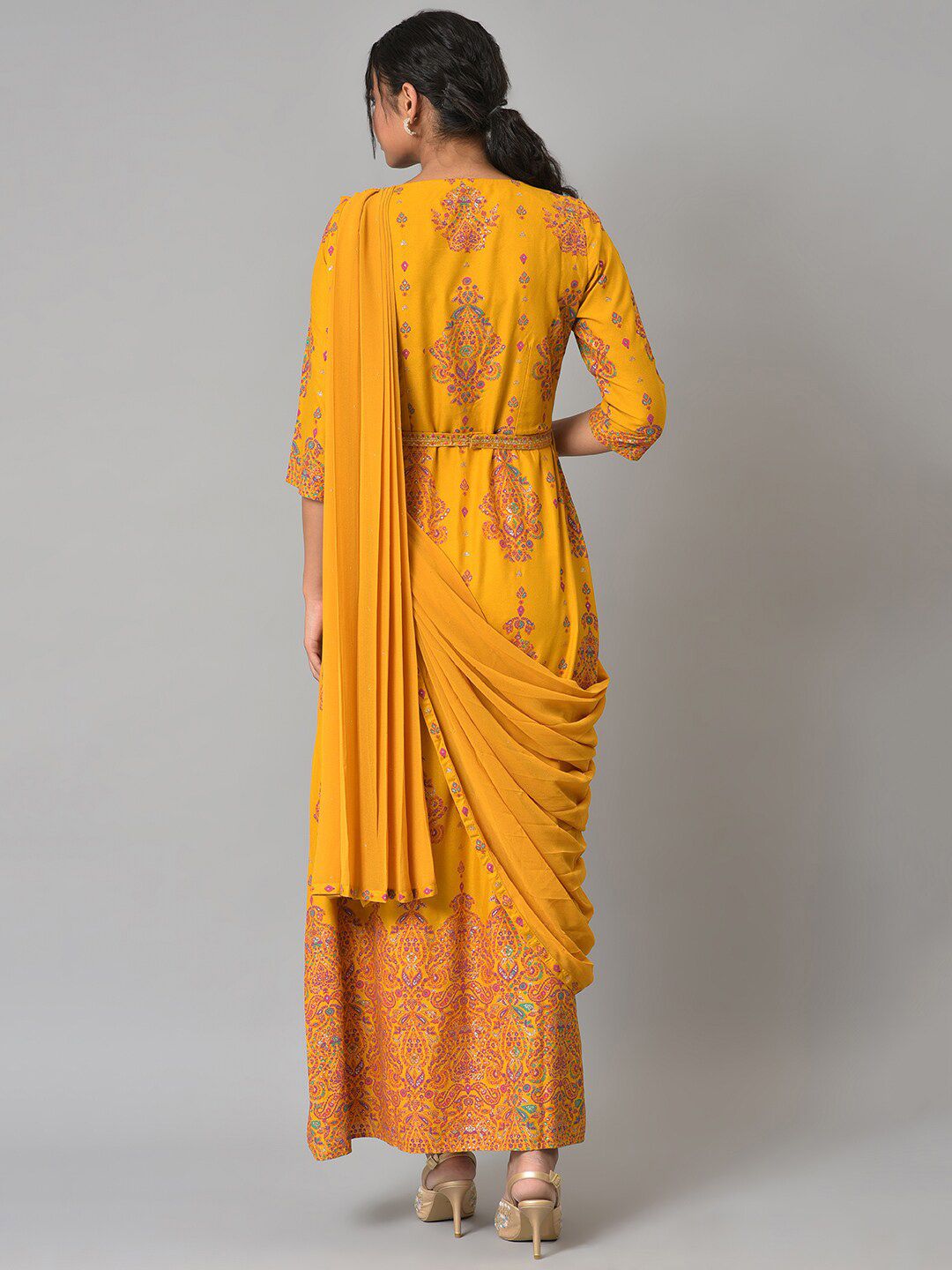 W Women Yellow Ethnic Motifs Printed Ethnic Maxi Dress