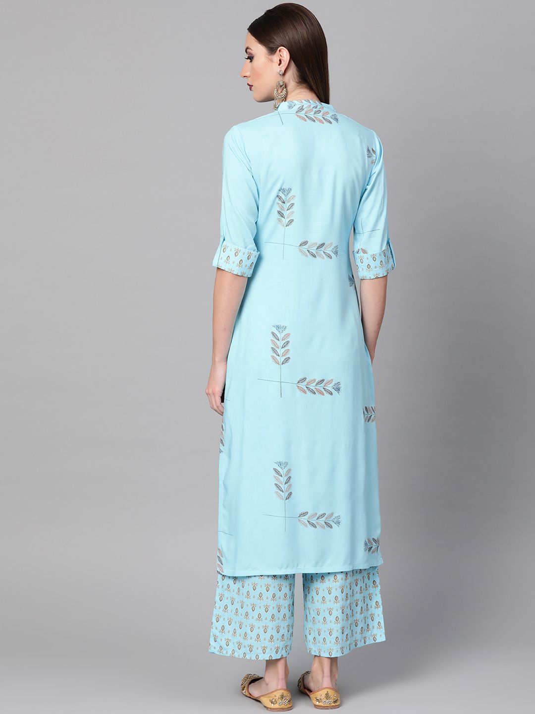 Gerua By Libas Women Blue  Mustard Yellow Block Print Kurta with Palazzos